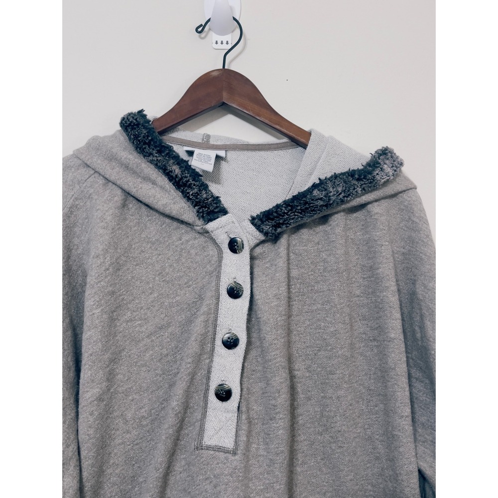 Soft Surroundings Womens Grey Faux Fur Trim Button Hoodie 2X Plus Size Pullover - Picture 3 of 7